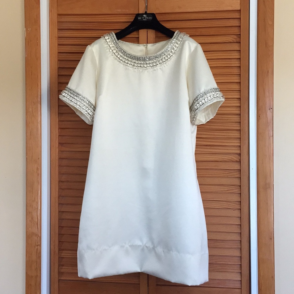 Gretchen Scott Designs Cream Beaded Short Sleeve Dress